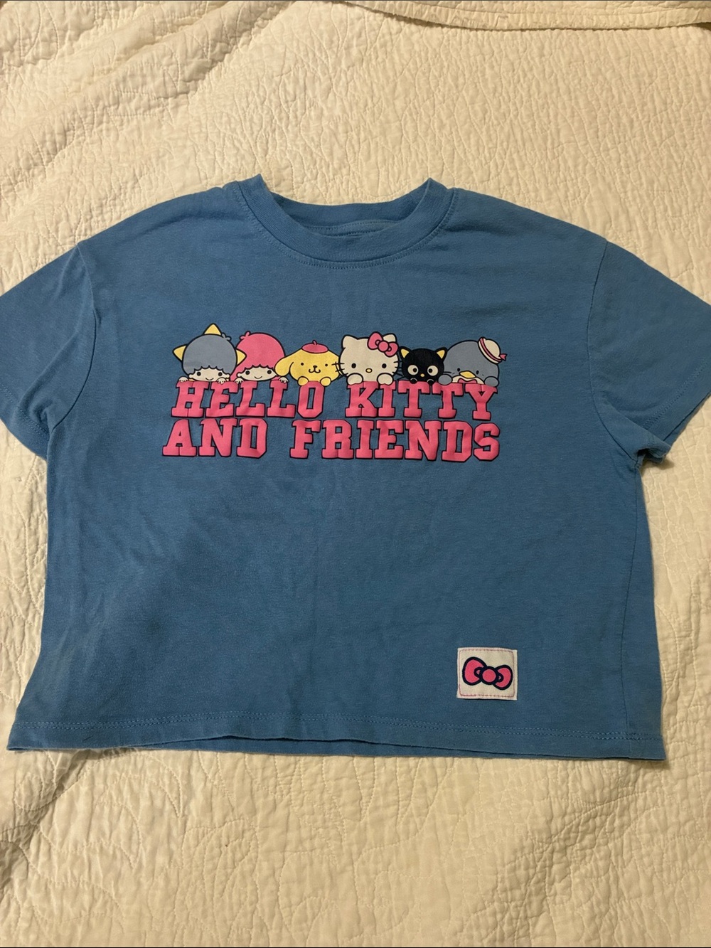 Hello Kitty Blue Graphic Tee with Pink Lettering
